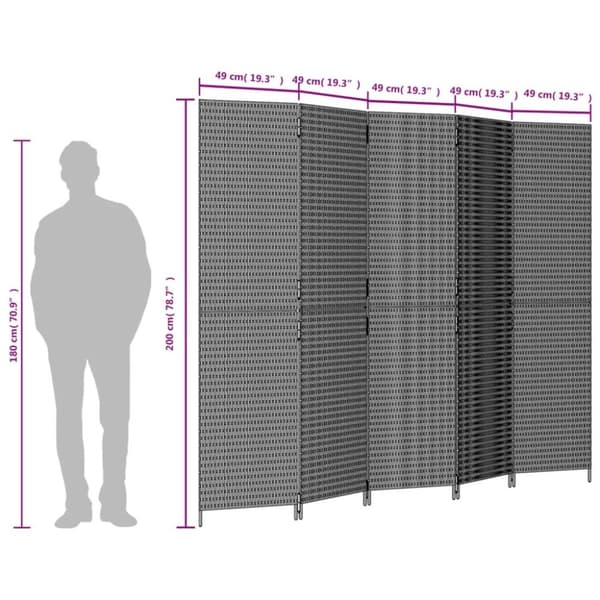 vidaXL rumdeler 5 paneler polyrattan grå