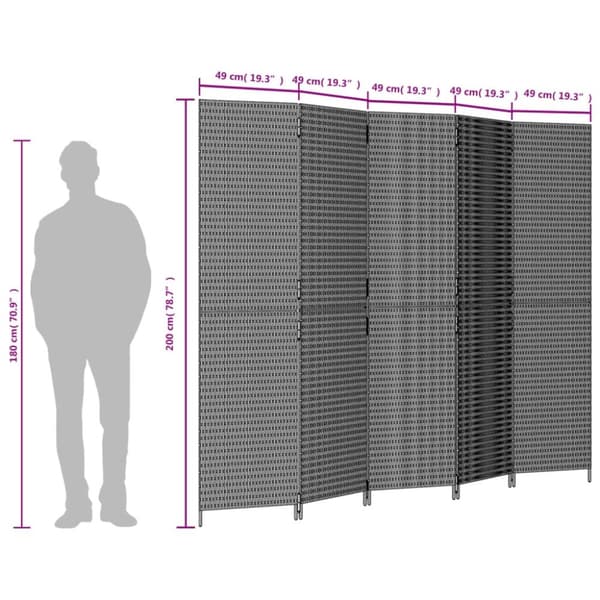 vidaXL rumdeler 5 paneler polyrattan sort