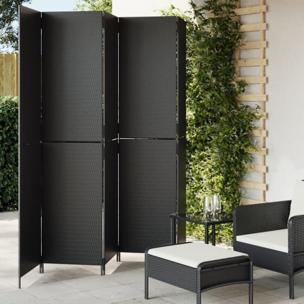 vidaXL rumdeler 5 paneler polyrattan sort