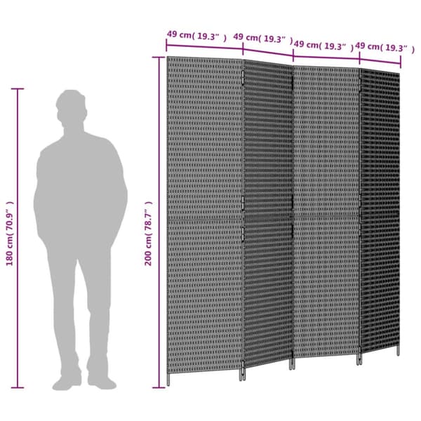 vidaXL rumdeler 4 paneler polyrattan sort