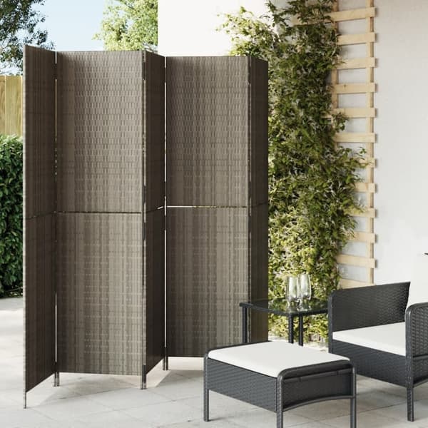 vidaXL rumdeler 5 paneler polyrattan grå