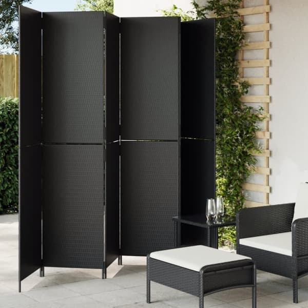 vidaXL rumdeler 6 paneler polyrattan sort