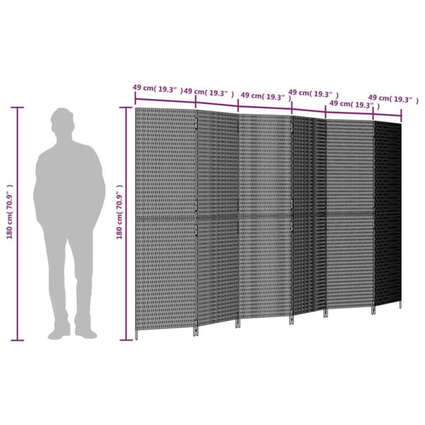 vidaXL rumdeler 6 paneler polyrattan sort