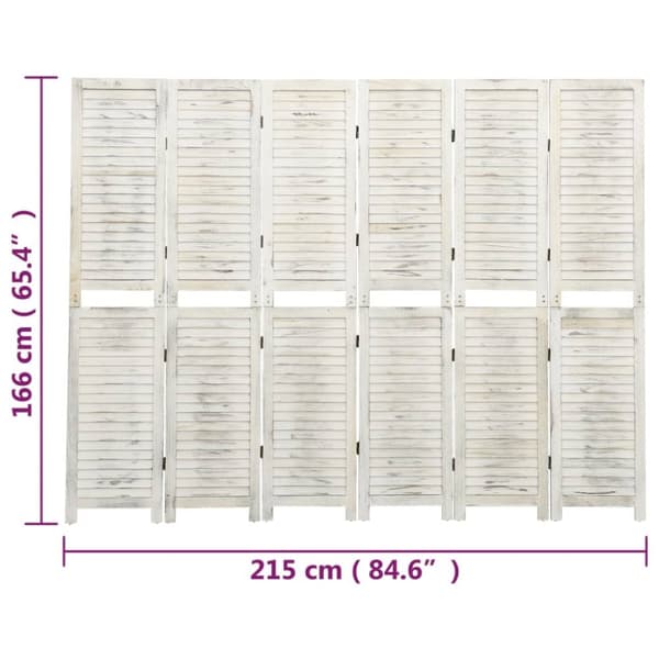 6-panels rumdeler 215x166 cm massivt træ antik hvid