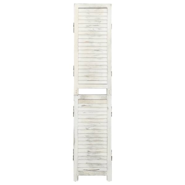 6-panels rumdeler 215x166 cm massivt træ antik hvid