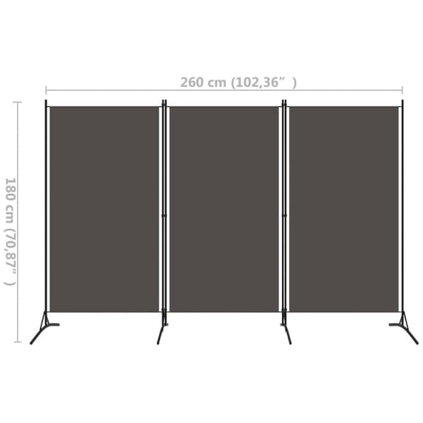 3-panels rumdeler 260 x 180 cm antracitgrå