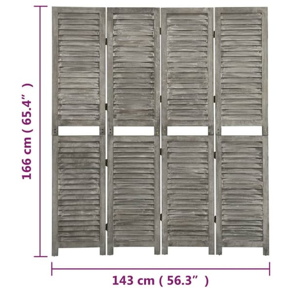 4-panels rumdeler 143x166 cm massivt træ grå