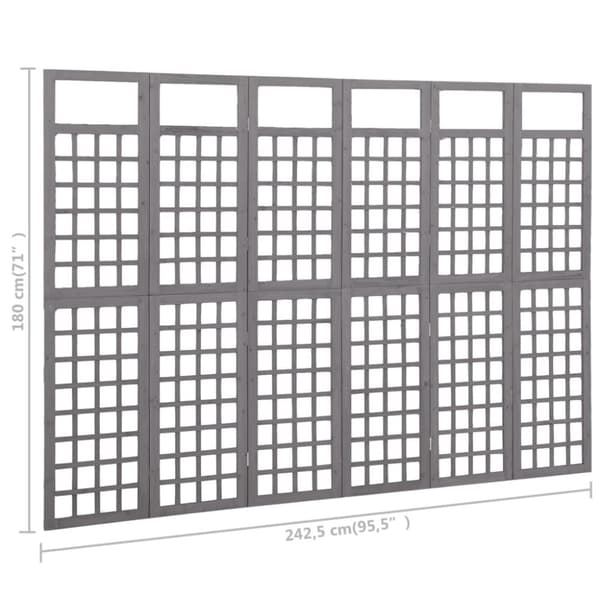 6-panels rumdeler/espalier 242,5x180 cm massivt grantræ grå