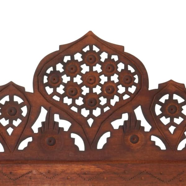 5-panels rumdeler håndskåret 200 x 165 cm massivt mangotræ brun