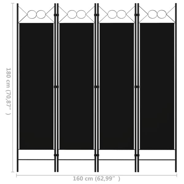 4-panels rumdeler 160x180 cm sort