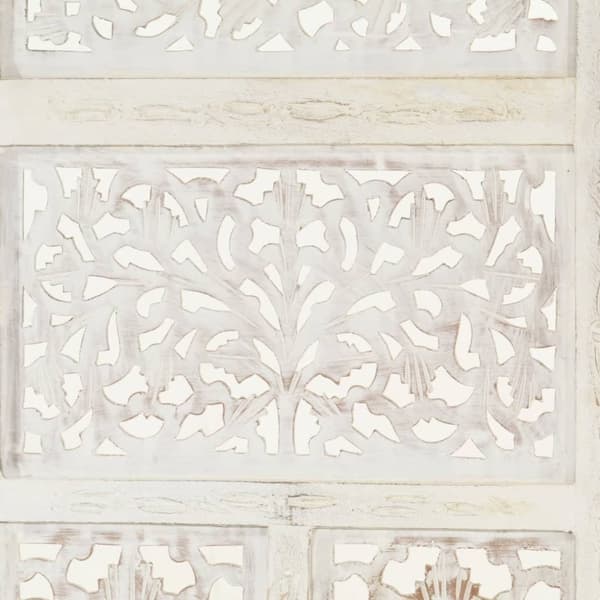 4-panels rumdeler håndskåret 160 x 165 cm massivt mangotræ hvid
