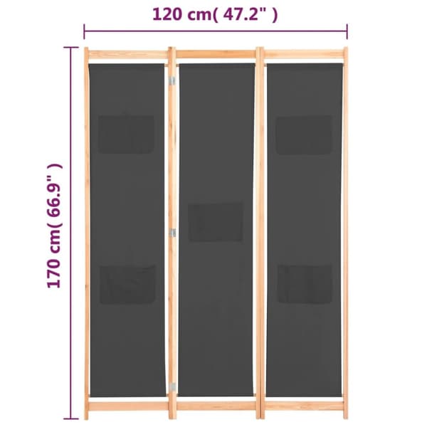 3-panels rumdeler 120 x 170 x 4 cm stof grå