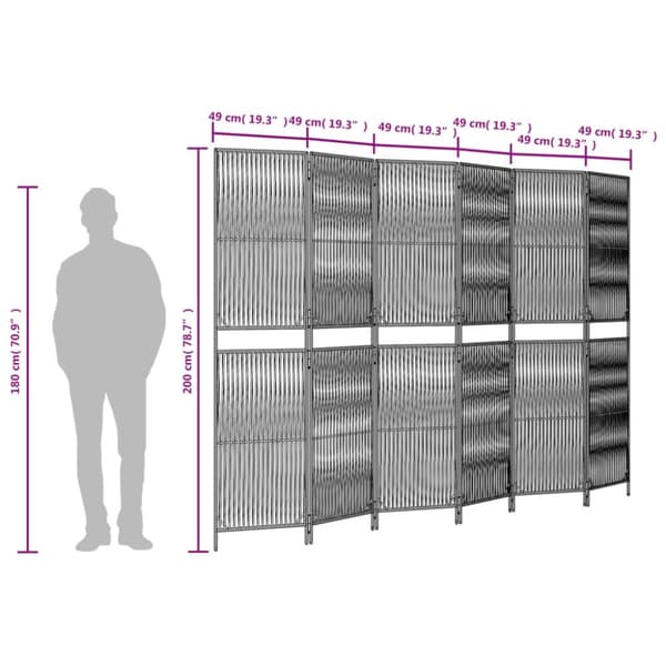 vidaXL rumdeler 6 paneler polyrattan grå