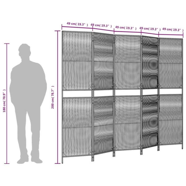 vidaXL rumdeler 5 paneler polyrattan grå