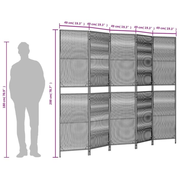 vidaXL rumdeler 5 paneler polyrattan sort