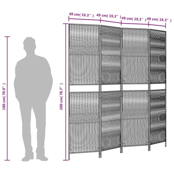 vidaXL rumdeler 4 paneler polyrattan grå