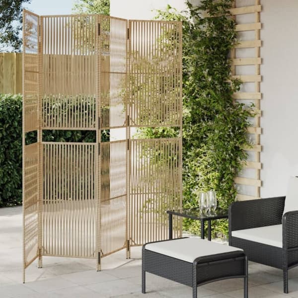 vidaXL rumdeler 4 paneler polyrattan beige