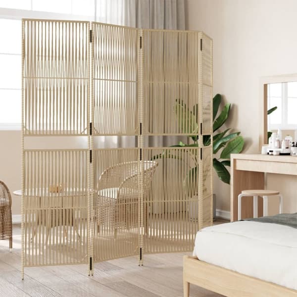 vidaXL rumdeler 4 paneler polyrattan beige