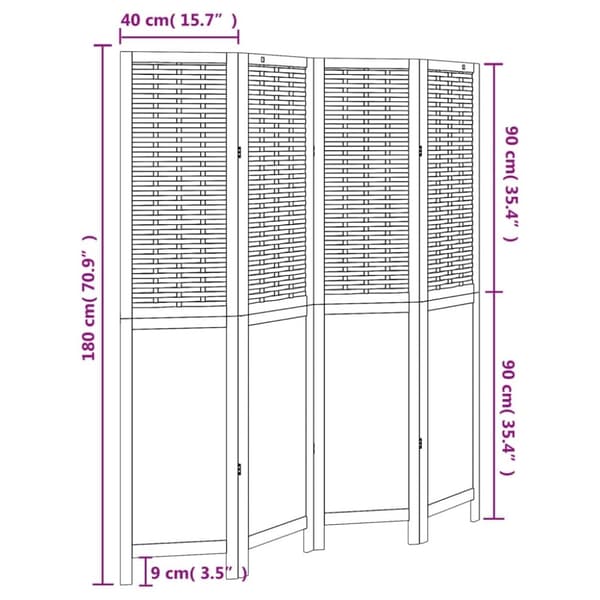 vidaXL Romdeler 4 paneler hvit heltre keisertre