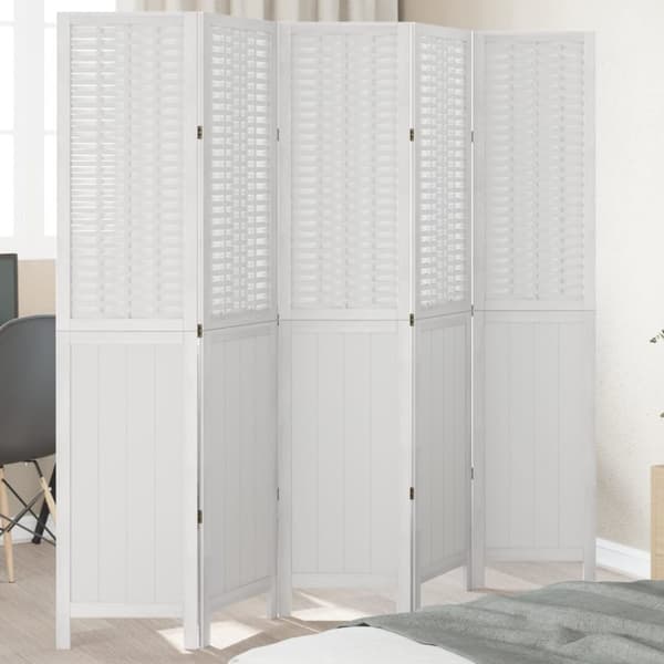 vidaXL Romdeler 5 paneler hvit heltre keisertre