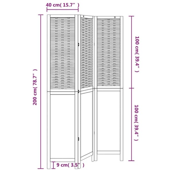 vidaXL Romdeler 3 paneler hvit heltre keisertre