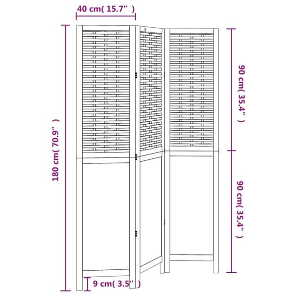 vidaXL Romdeler 3 paneler hvit heltre keisertre