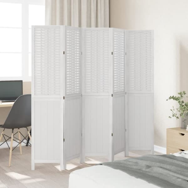 vidaXL Romdeler 5 paneler hvit heltre keisertre