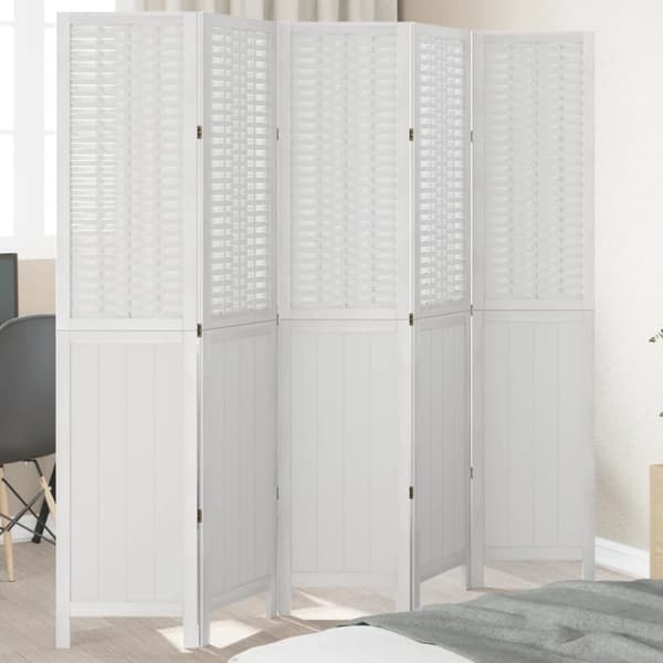 vidaXL Romdeler 5 paneler hvit heltre keisertre