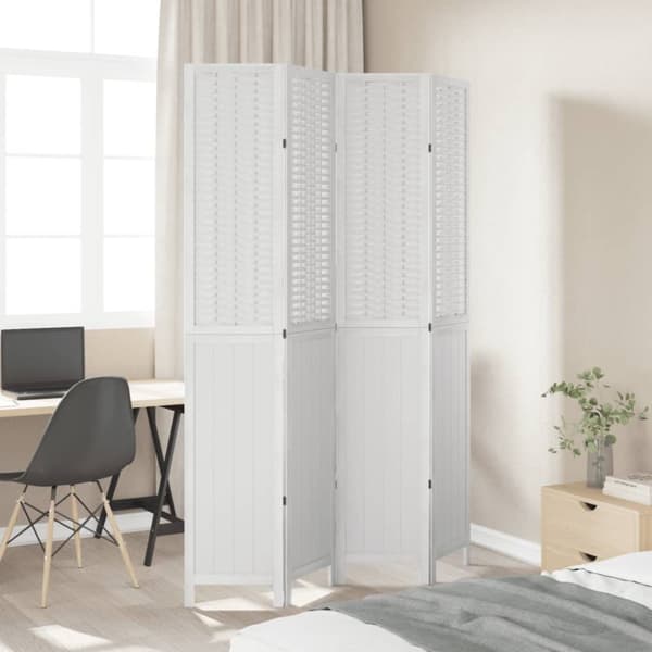 vidaXL Romdeler 4 paneler hvit heltre keisertre