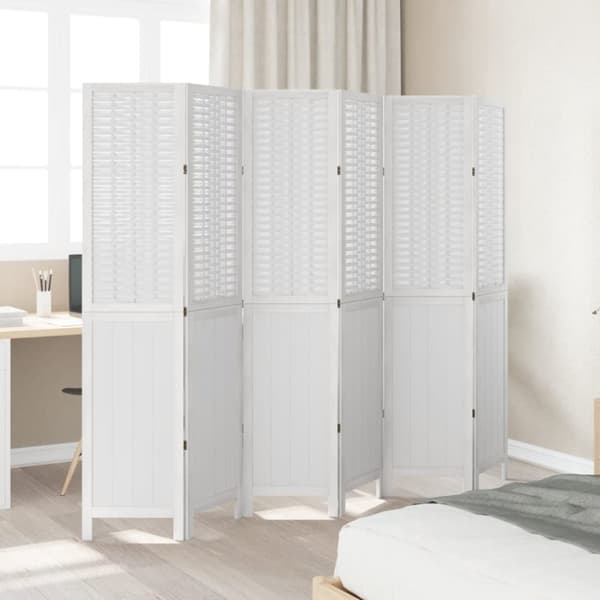 vidaXL rumdeler 6 paneler massivt kejsertræ hvid