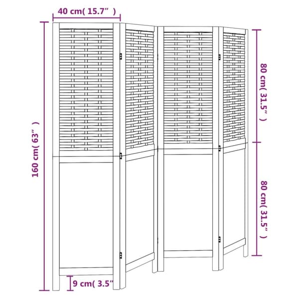vidaXL Romdeler 4 paneler hvit heltre keisertre