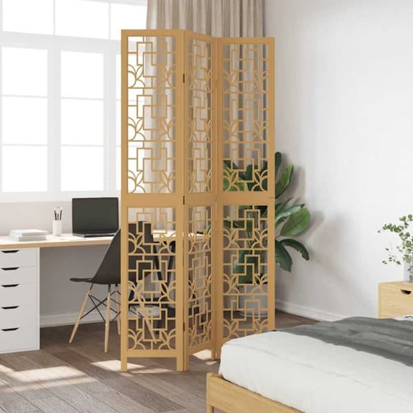 vidaXL Romdeler 3 paneler brun heltre keisertre