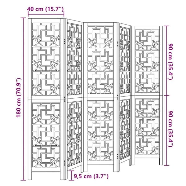 vidaXL Romdeler 5 paneler brun heltre keisertre