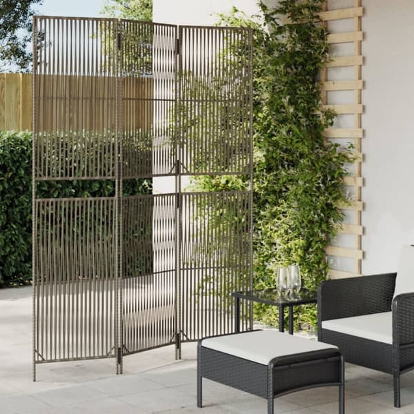 rumdeler 3 paneler polyrattan grå