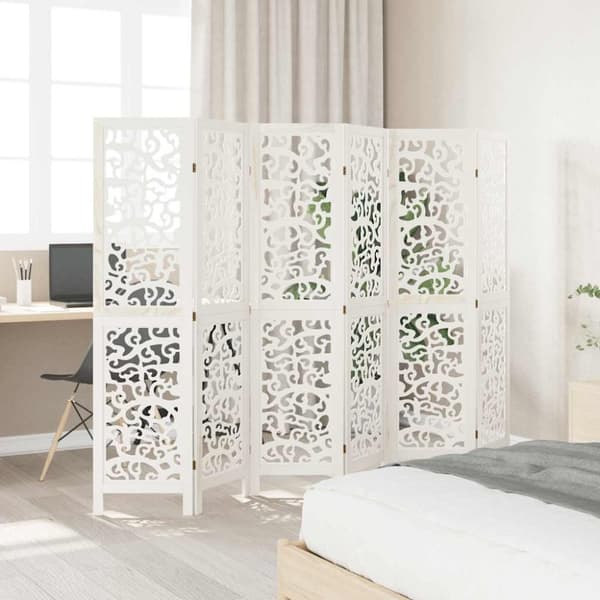 vidaXL Romdeler 6 paneler hvit heltre keisertre
