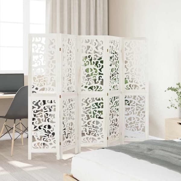 vidaXL Romdeler 5 paneler hvit heltre keisertre