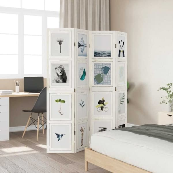 vidaXL rumdeler 4 paneler massivt kejsertræ hvid