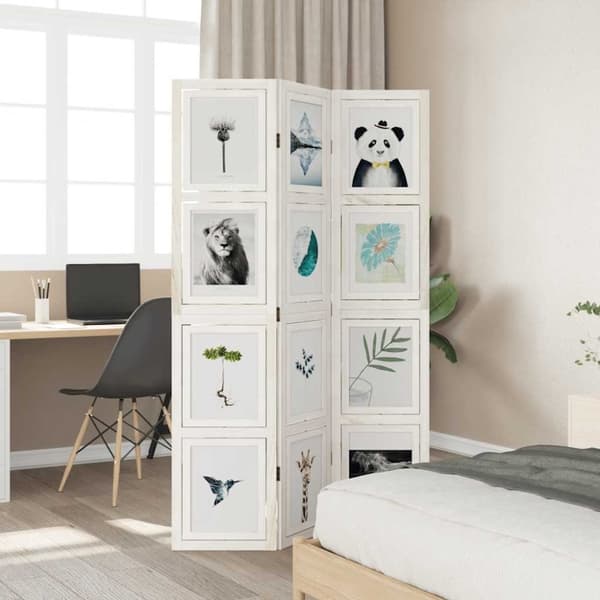 vidaXL Romdeler 3 paneler hvit heltre keisertre