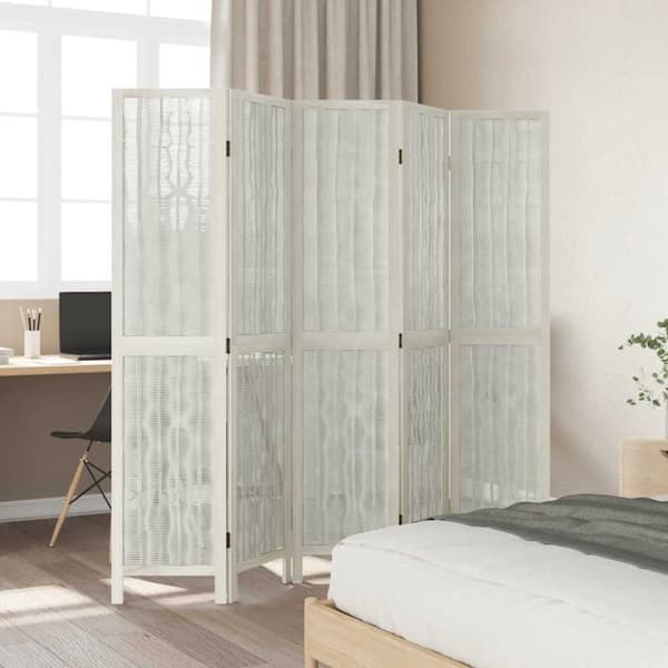 vidaXL Romdeler 5 paneler hvit heltre keisertre