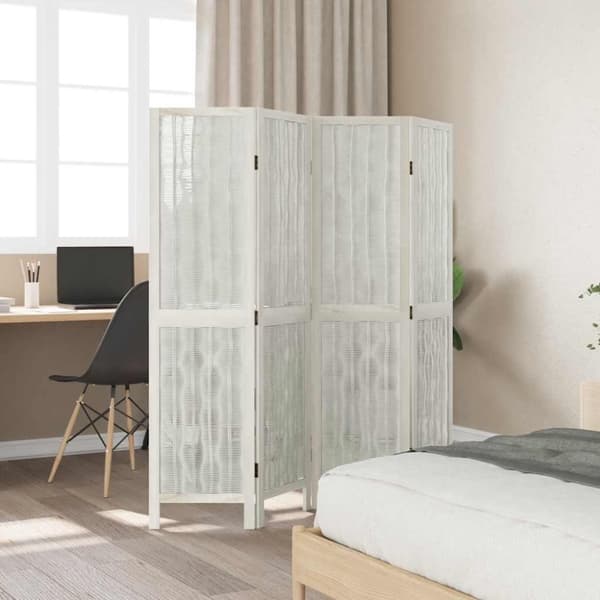 vidaXL Romdeler 4 paneler hvit heltre keisertre