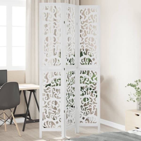 vidaXL Romdeler 3 paneler hvit heltre keisertre