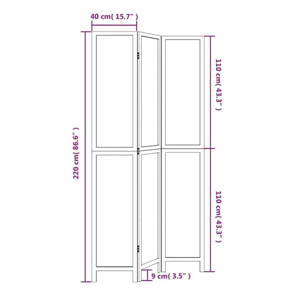 vidaXL Romdeler 3 paneler hvit heltre keisertre