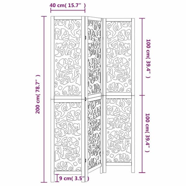 vidaXL Romdeler 3 paneler hvit heltre keisertre