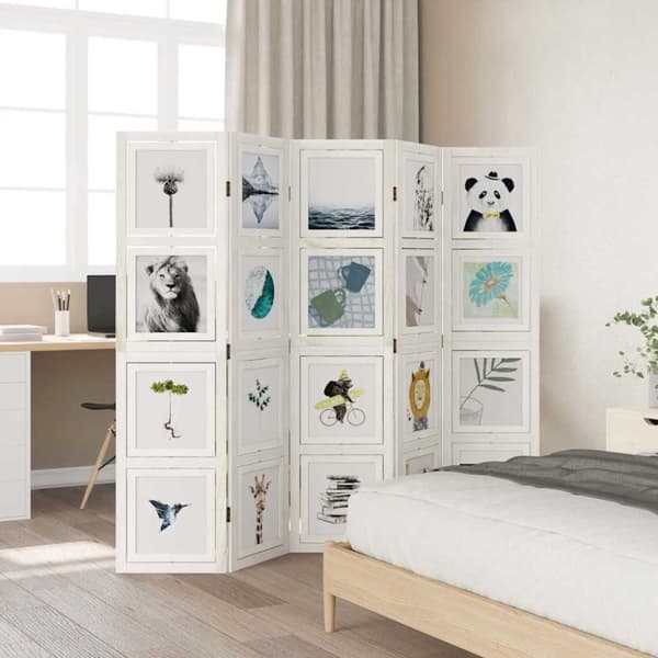 vidaXL Romdeler 5 paneler hvit heltre keisertre
