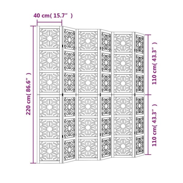 vidaXL rumdeler 6 paneler massivt kejsertræ brun og sort