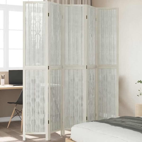 vidaXL Romdeler 5 paneler hvit heltre keisertre