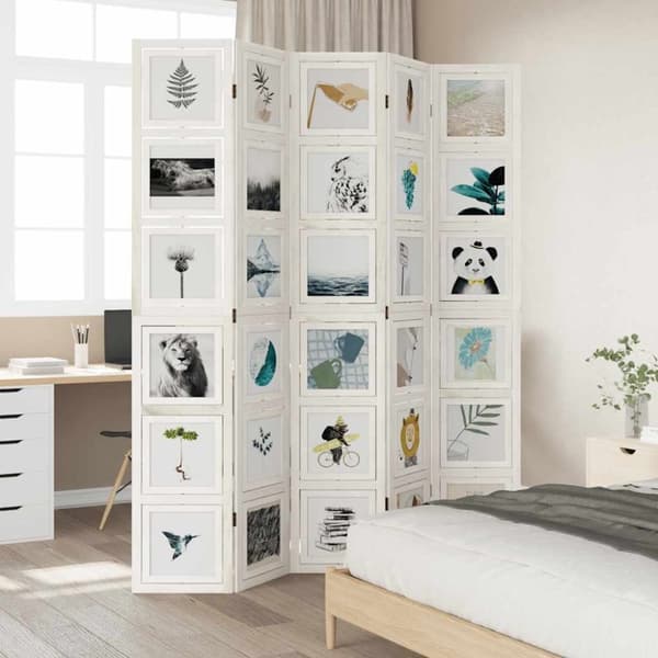 vidaXL rumdeler 5 paneler massivt kejsertræ hvid
