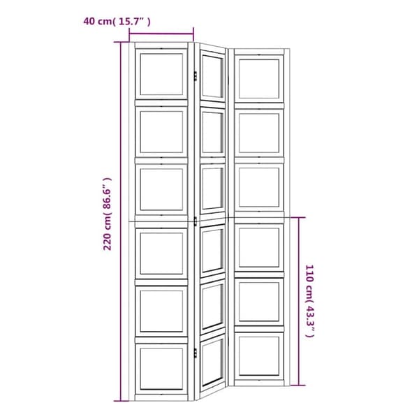 vidaXL Romdeler 3 paneler hvit heltre keisertre