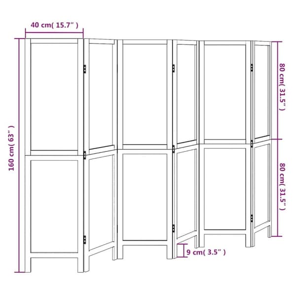 vidaXL Romdeler 6 paneler hvit heltre keisertre