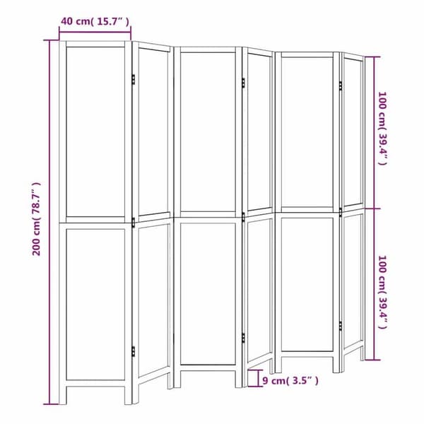 vidaXL Romdeler 6 paneler hvit heltre keisertre